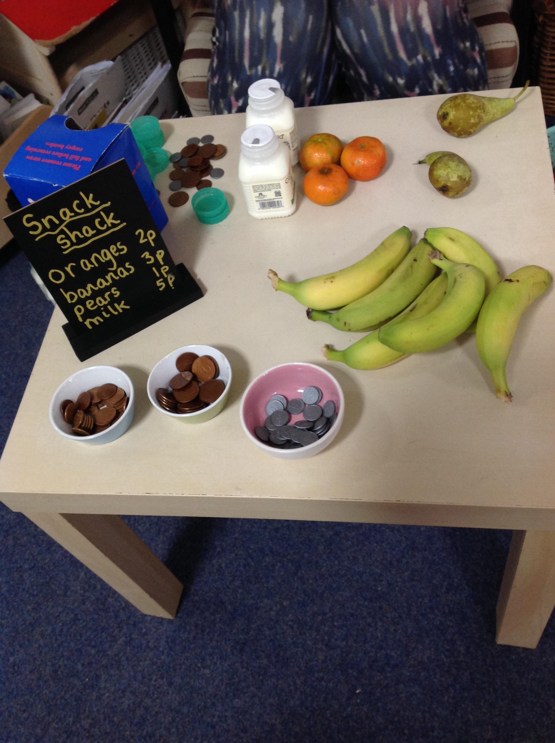 On our maths day we set up a snack shop and we enjoyed it so much we still do it.